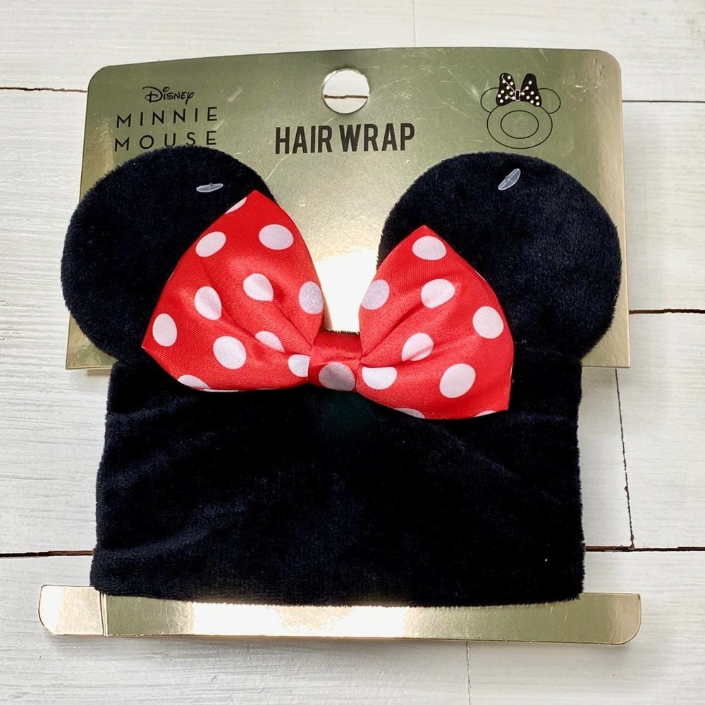 Disney Minnie Mouse Bow Hair Wrap Red White Polka Dots Soft Furry Headband